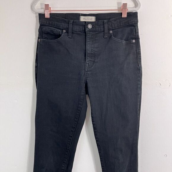 Madewell Jeans Women 29 Black 9" High Rise Skinny Denim Grunge Cropped Stretch - Picture 4 of 15